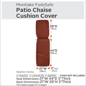 Classic Accessories Montlake Water-Resistant 72 x 21 x 3 Inch Outdoor Chaise Lounge Cushion Slip Cover, Patio Furniture Cushion Cover, Heather Henna Red, Patio Furniture Cushion Covers