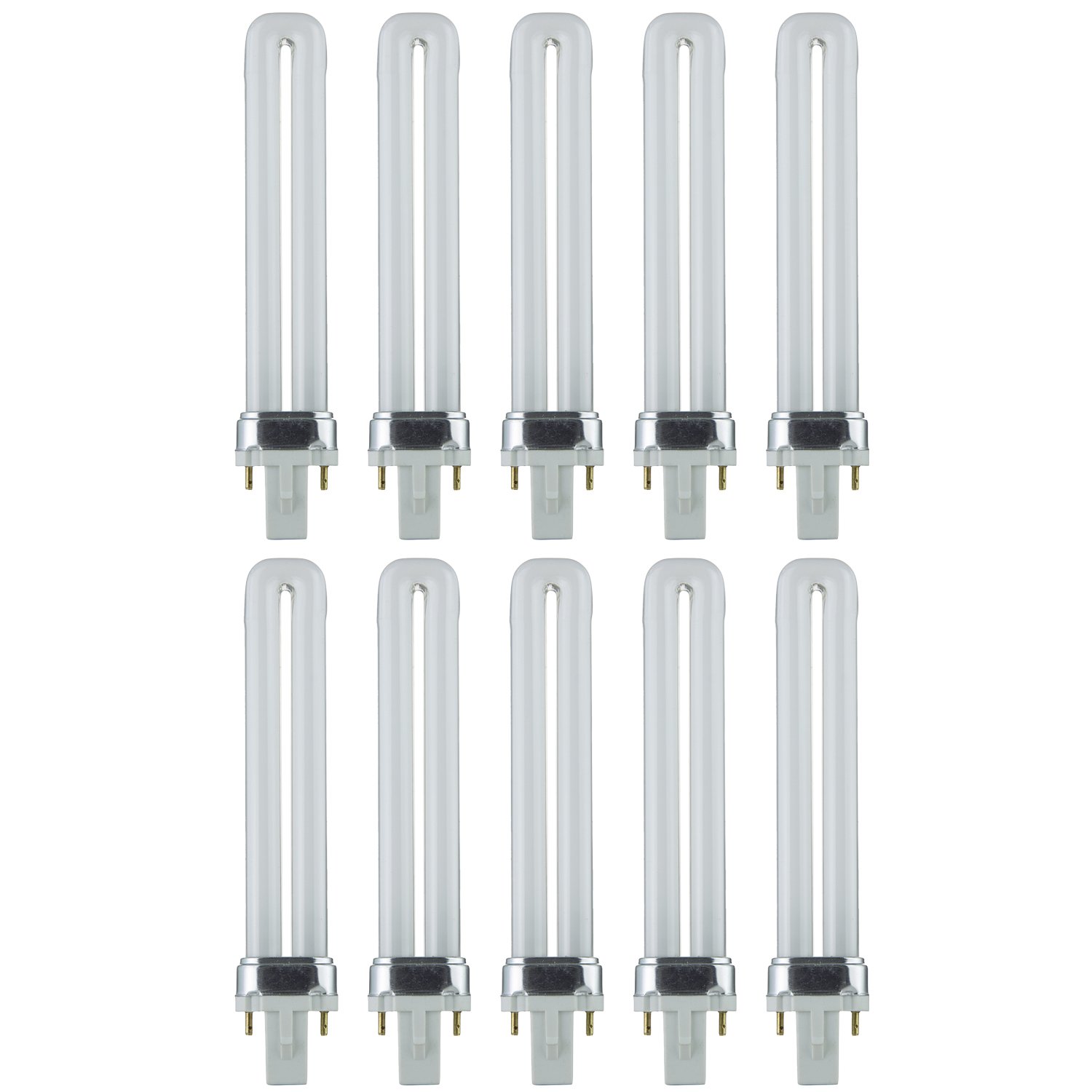 Sunlite Compact Fluorescent PL 2-Pin Single U-Shaped Twin Tube, 9 Watts, 120 Volts, 530 Lumens, 2700K Soft White, 2-Pin G23 Base, 10 Pack