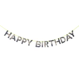 Meri Meri Silver Happy Birthday Banner (Pack of 1), 8' Birthday Party Banner with Excess Cord