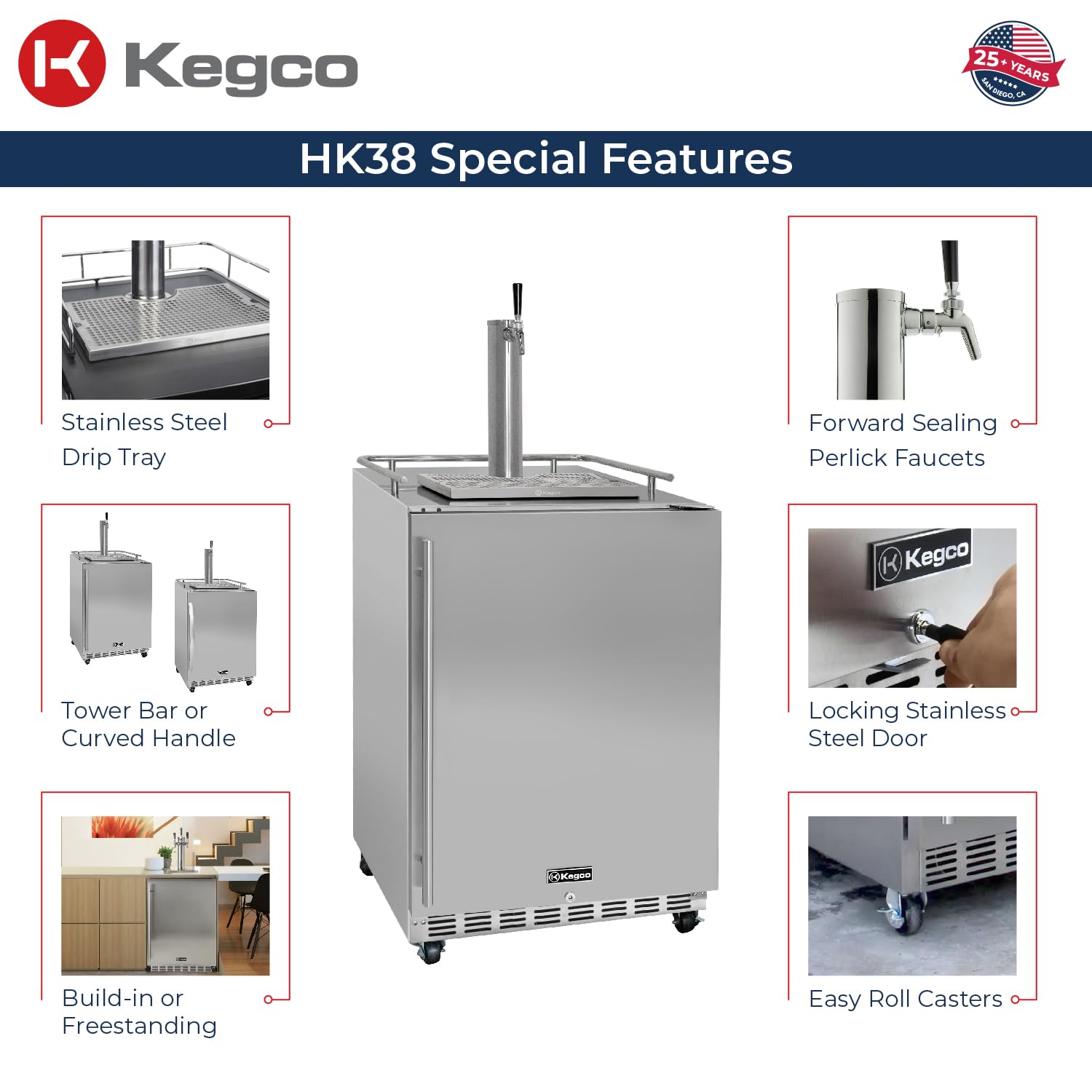 Kegco Kegerator 24" Wide Single Tap Stainless Steel Commercial Beer Dispenser HK38SSC-1