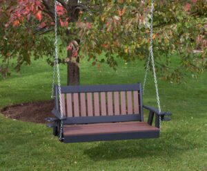 4ft-cedar-poly lumber mission porch swing with cupholder arms heavy duty everlasting polytuf hdpe - made in usa - amish crafted