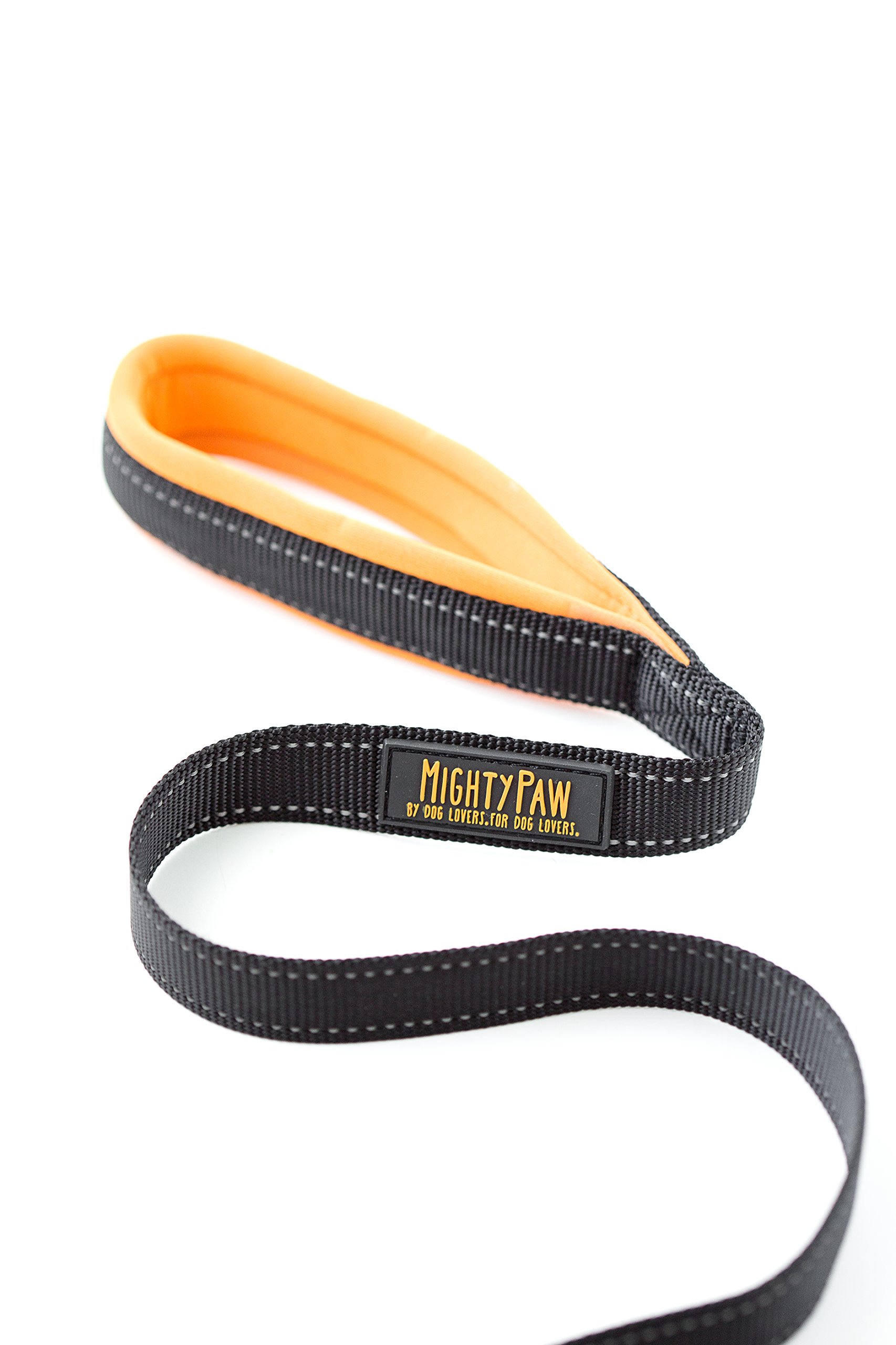 Mighty Paw Dog Leash - Reflective Design with Comfortable Padded Handles - Dog Walking Leash - Unchewable Dog Leash - Dog Leash Comfort Handle - Premium Leash for All Dog Sizes - 6 Feet (Black/Orange)