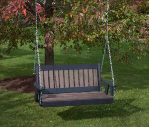 ecommersify inc 5ft-weathered wood-poly lumber mission porch swing heavy duty everlasting polytuf hdpe - made in usa - amish crafted