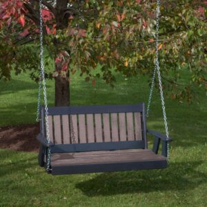 ECOMMERSIFY INC 5FT-Weathered Wood-Poly Lumber Mission Porch Swing Heavy Duty Everlasting PolyTuf HDPE - Made in USA - Amish Crafted