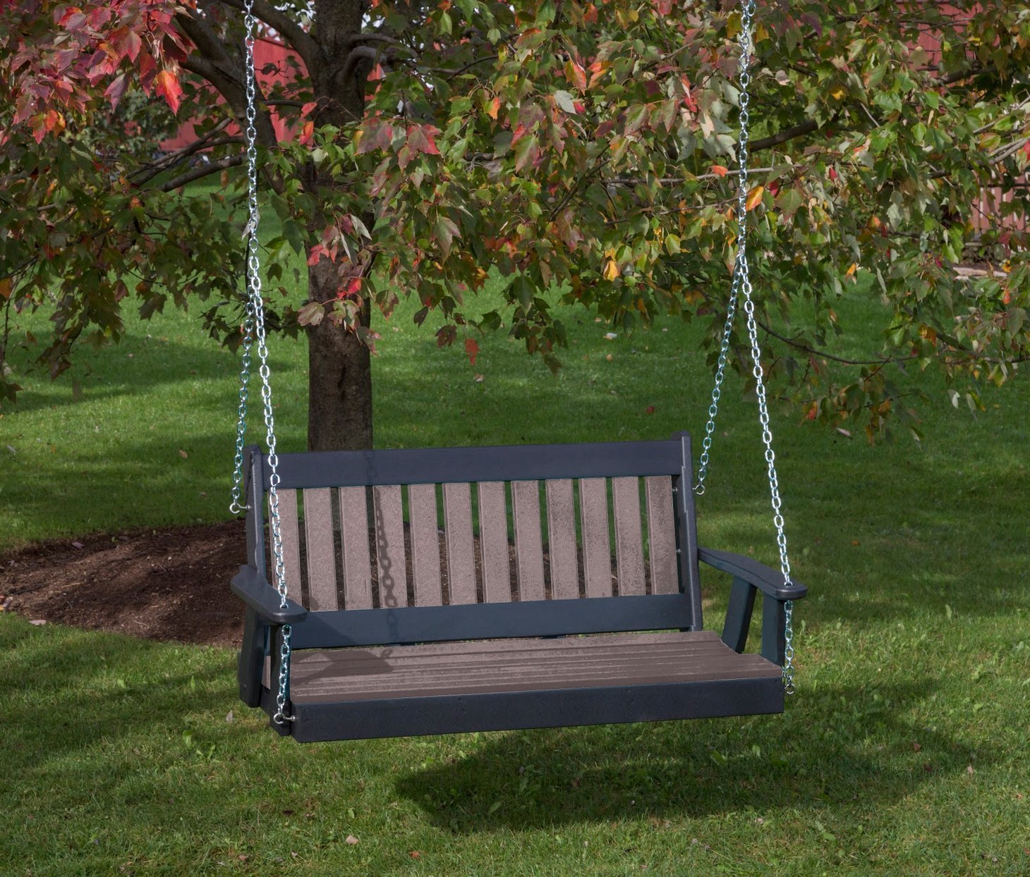 ECOMMERSIFY INC 5FT-Weathered Wood-Poly Lumber Mission Porch Swing Heavy Duty Everlasting PolyTuf HDPE - Made in USA - Amish Crafted