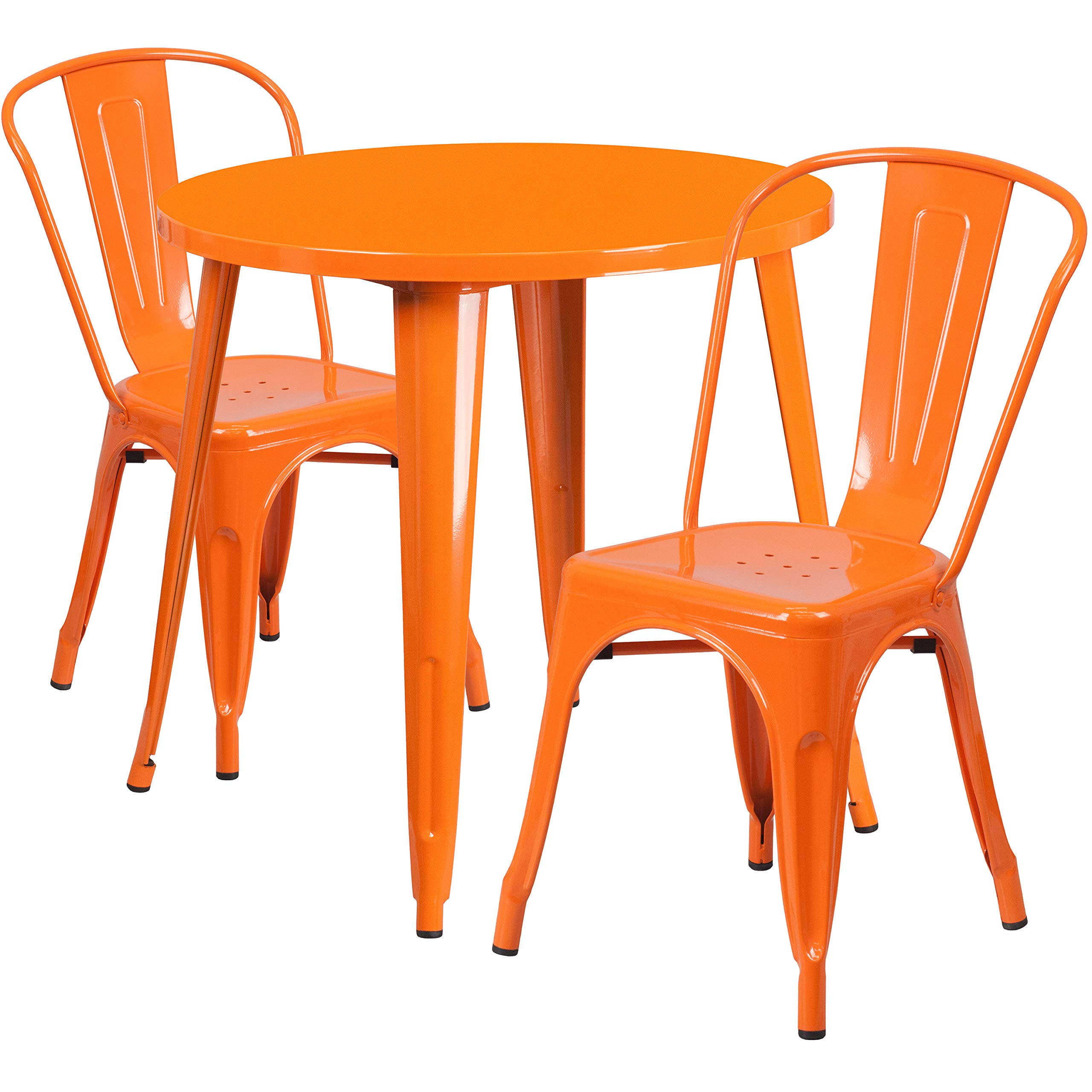 Flash Furniture Commercial Grade 30" Round Orange Metal Indoor-Outdoor Table Set with 2 Cafe Chairs