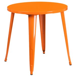 Flash Furniture Commercial Grade 30" Round Orange Metal Indoor-Outdoor Table Set with 2 Cafe Chairs