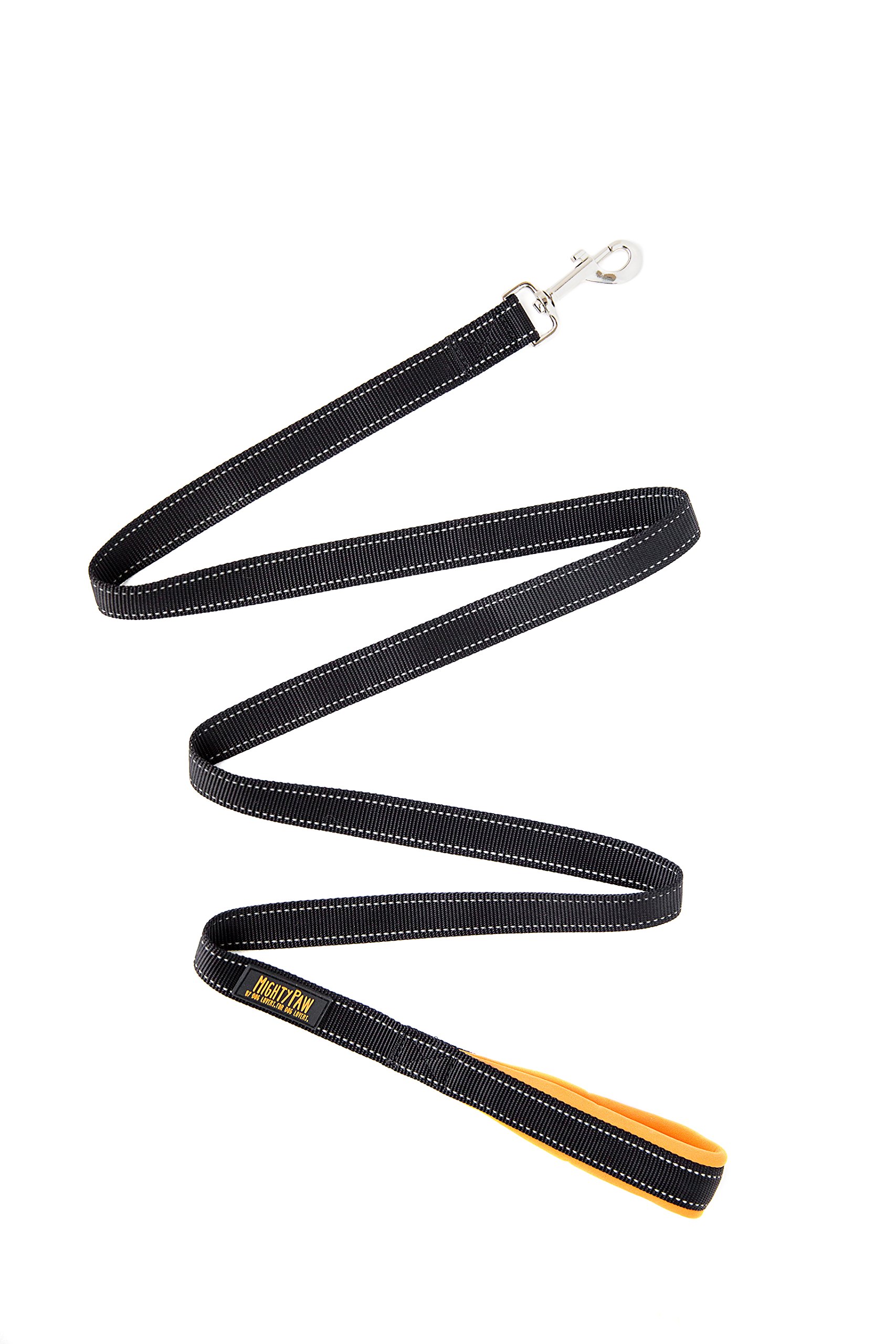 Mighty Paw Dog Leash - Reflective Design with Comfortable Padded Handles - Dog Walking Leash - Unchewable Dog Leash - Dog Leash Comfort Handle - Premium Leash for All Dog Sizes - 6 Feet (Black/Orange)