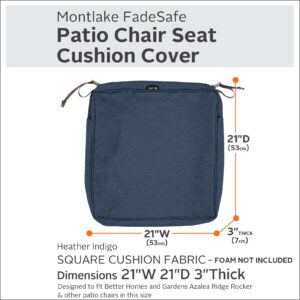 Classic Accessories Montlake Water-Resistant 21 x 21 x 3 Inch Square Outdoor Seat Cushion Slip Cover, Patio Furniture Chair Cushion Cover, Heather Indigo Blue, Patio Furniture Cushion Covers