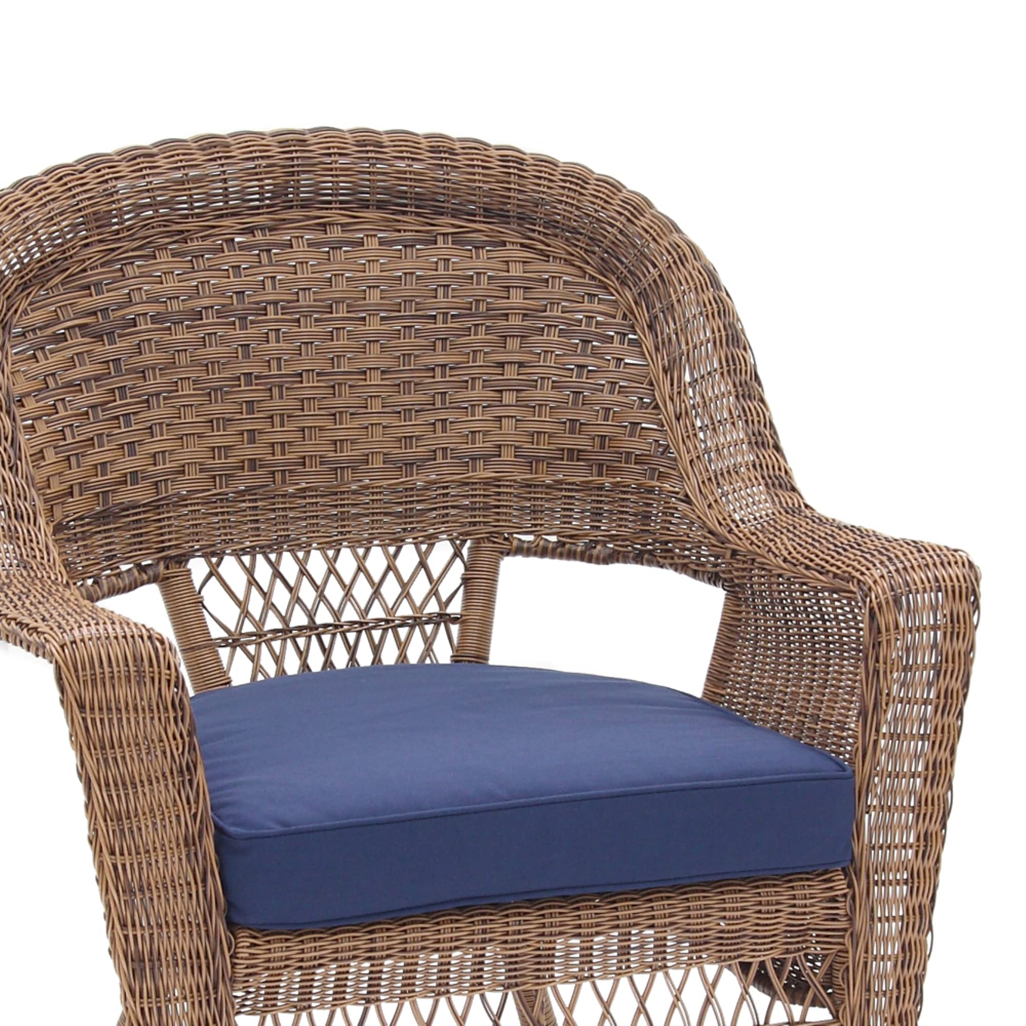 Jeco Wicker Chair with Blue Cushion, Set of 2, Honey/W00205-