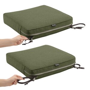 Classic Accessories Montlake Water-Resistant 21 x 19 x 3 Inch Rectangle Outdoor Seat Cushion Slip Cover, Patio Furniture Chair Cushion Cover, Heather Fern Green, Patio Furniture Cushion Covers