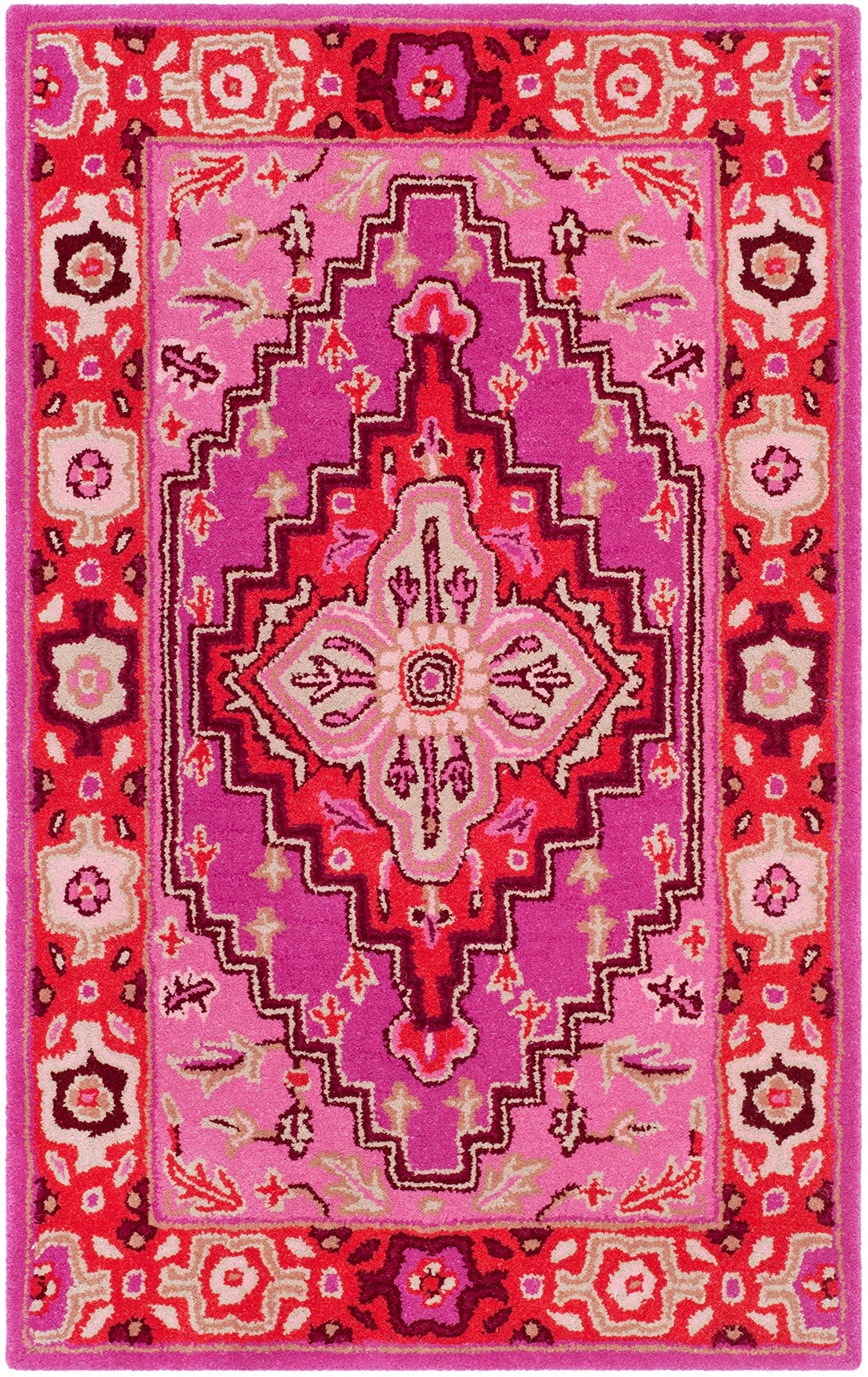 SAFAVIEH Bellagio Collection 2'6" x 4' Red / Pink BLG545B Handmade Medallion Premium Wool Accent Rug