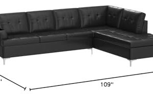 Homelegance Barrington 109" x 108" PU Leather Chaise Sofa, Black