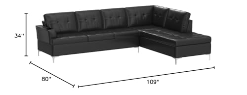 Homelegance Barrington 109" x 108" PU Leather Chaise Sofa, Black