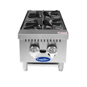 atosa commercial countertop hotplate, 2-burner, cast iron grates, propane gas, 12" (achp-2-lp)