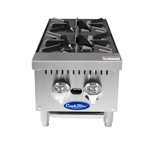 Atosa Commercial Countertop Hotplate, 2-Burner, Cast Iron Grates, Propane Gas, 12" (ACHP-2-LP)