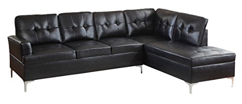 Homelegance Barrington 109" x 108" PU Leather Chaise Sofa, Black