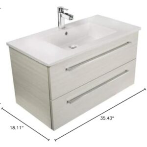 Cutler Kitchen and Bath Silhouette Wall Hung Bathroom Vanity, White 36 Inches