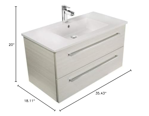 Cutler Kitchen and Bath Silhouette Wall Hung Bathroom Vanity, White 36 Inches