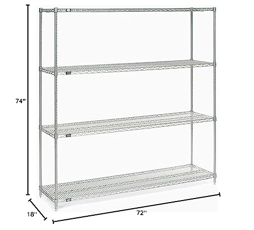 Nexelate Wire Shelving Starter Unit, Silver Epoxy, 72"W X 18"D X 74"H