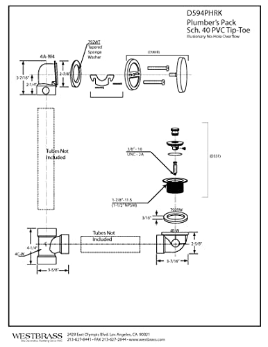 Westbrass Illusionary Overflow, Sch. 40 PVC Plumbers Pack with Lift and Turn Bath Drain, Oil Rubbed Bronze, D594PHRK-12