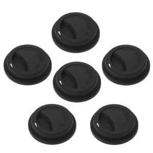 aspire 6 pcs silicone drinking lid cup lids, reusable coffee cup covers/lids - black