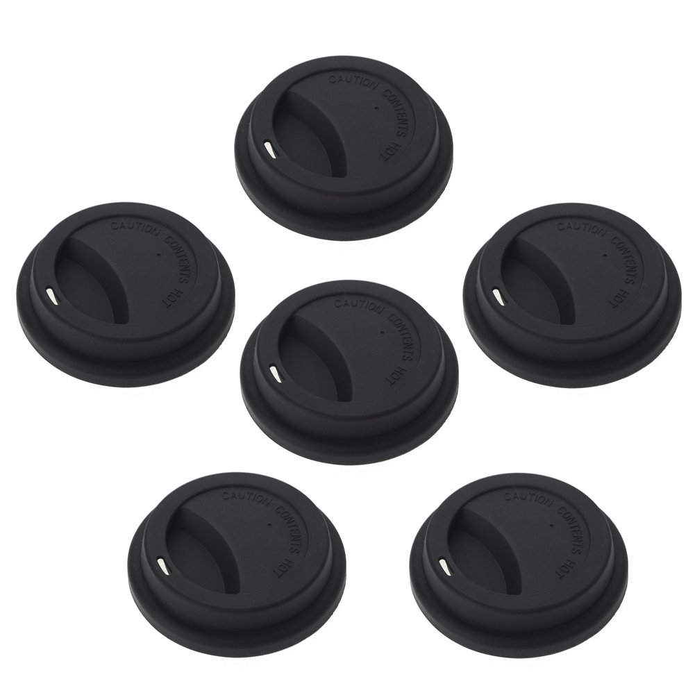 Aspire 6 PCS Silicone Drinking Lid Cup Lids, Reusable Coffee Cup Covers/Lids - BLACK