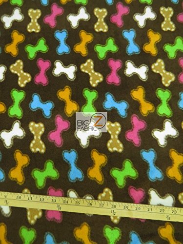 Dog Fleece Printed Fabric by The Yard Baby Warm Blanket Decor (Dog Bone Treats Rainbow)