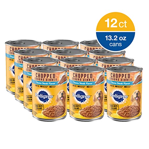 PEDIGREE CHOPPED GROUND DINNER Adult Canned Soft Wet Dog Food, T-Bone Steak Flavor, 13.2 oz. Cans (Pack of 12)