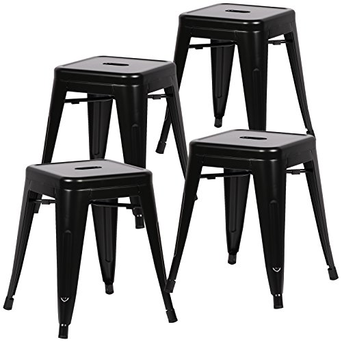 EdgeMod Trattoria 18 Inch Metal Side Dining Chair and Bar Stool in Black (Set of 4)