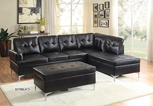 Homelegance Barrington 109" x 108" PU Leather Chaise Sofa, Black