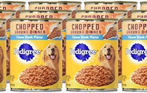 PEDIGREE CHOPPED GROUND DINNER Adult Canned Soft Wet Dog Food, T-Bone Steak Flavor, 13.2 oz. Cans (Pack of 12)