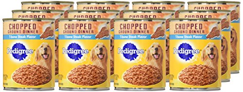 PEDIGREE CHOPPED GROUND DINNER Adult Canned Soft Wet Dog Food, T-Bone Steak Flavor, 13.2 oz. Cans (Pack of 12)