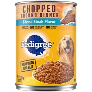 pedigree chopped ground dinner adult canned soft wet dog food, t-bone steak flavor, 13.2 oz. cans (pack of 12)