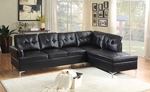 Homelegance Barrington 109" x 108" PU Leather Chaise Sofa, Black