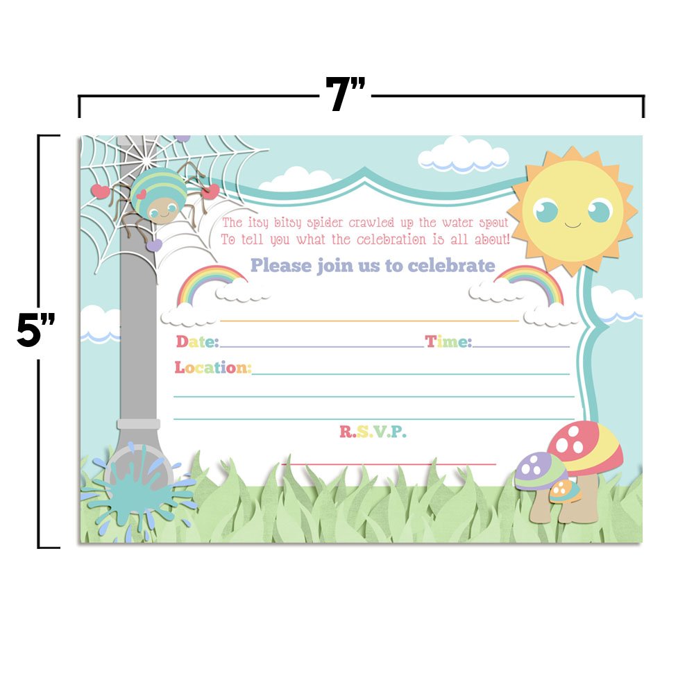 Amanda Creation Itsy Bitsy Spider Themed Birthday Party Fill In Invitations set of 20 with envelopes