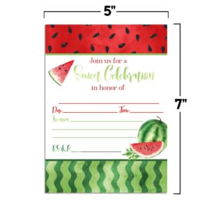 Watercolor Watermelon Birthday Party Invitations, 20 5x7 Fill In Cards with Twenty White Envelopes by AmandaCreation