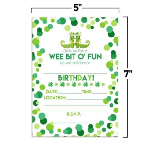 Amanda Creation Wee Bit O' Fun St. Patrick's Day Themed Birthday Party Fill In Invitations set of 20 with envelopes