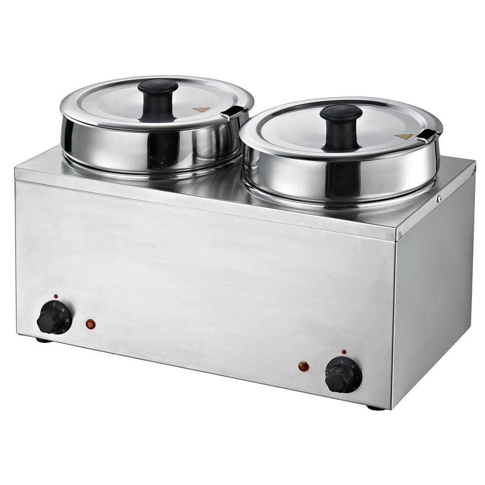 Commercial Dual 3.7 qt. Round Well Stainless Food Warmer w/Inserts and Lids, Each