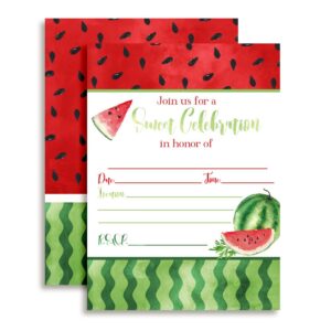 watercolor watermelon birthday party invitations, 20 5x7 fill in cards with twenty white envelopes by amandacreation