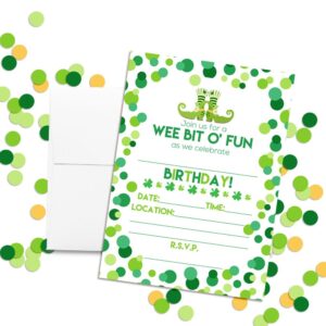 Amanda Creation Wee Bit O' Fun St. Patrick's Day Themed Birthday Party Fill In Invitations set of 20 with envelopes