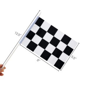 Novelty Place 12Pcs Checkered Flags Black and White Racing Stick Flags - 8"x5.5" - Decorations for Kids' Car theme Birthday, Race Car Party, Sport Events