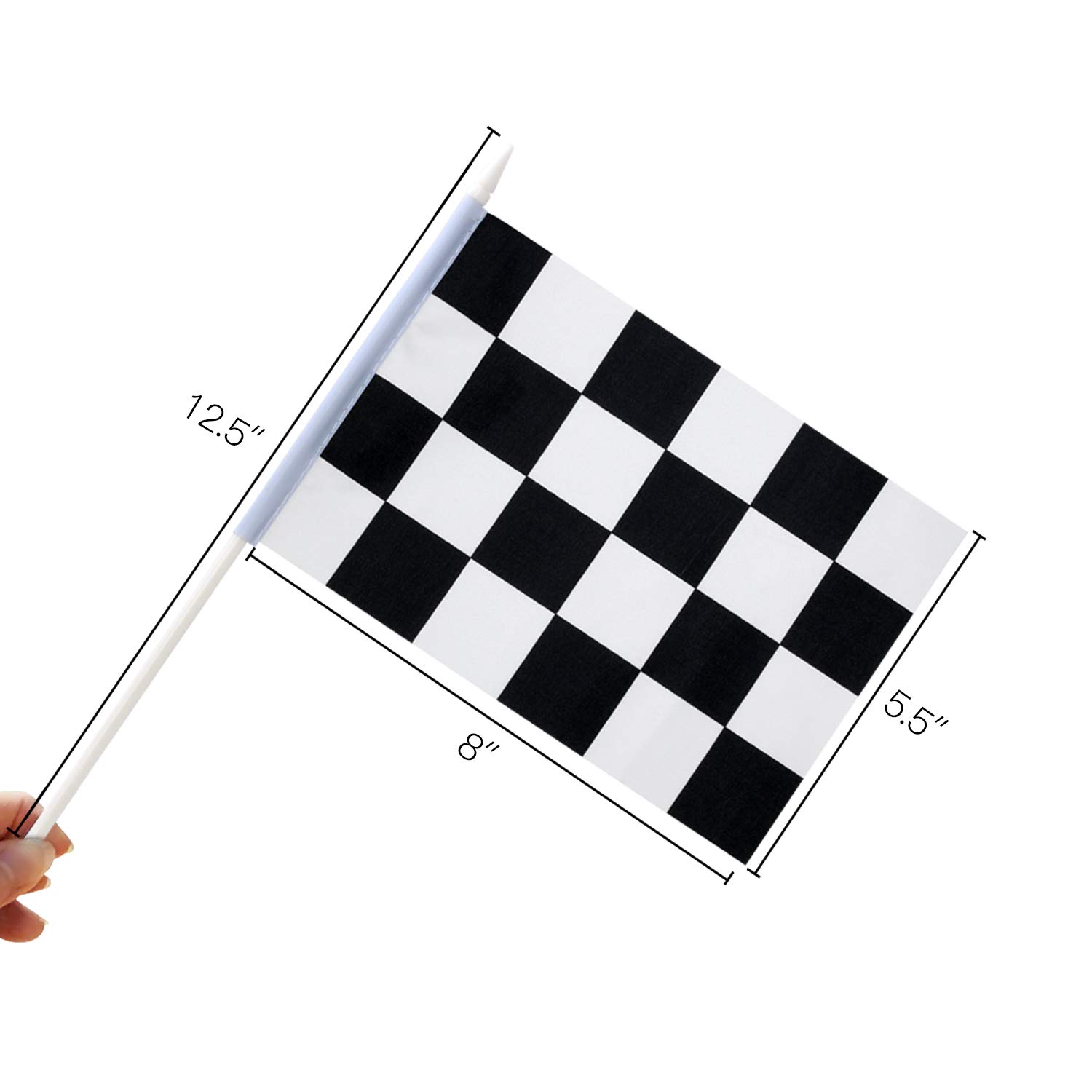 Novelty Place 12Pcs Checkered Flags Black and White Racing Stick Flags - 8"x5.5" - Decorations for Kids' Car theme Birthday, Race Car Party, Sport Events