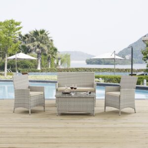 Modway Bridge Wicker Rattan 4-Piece Outdoor Patio Furniture Set in Light Gray Beige