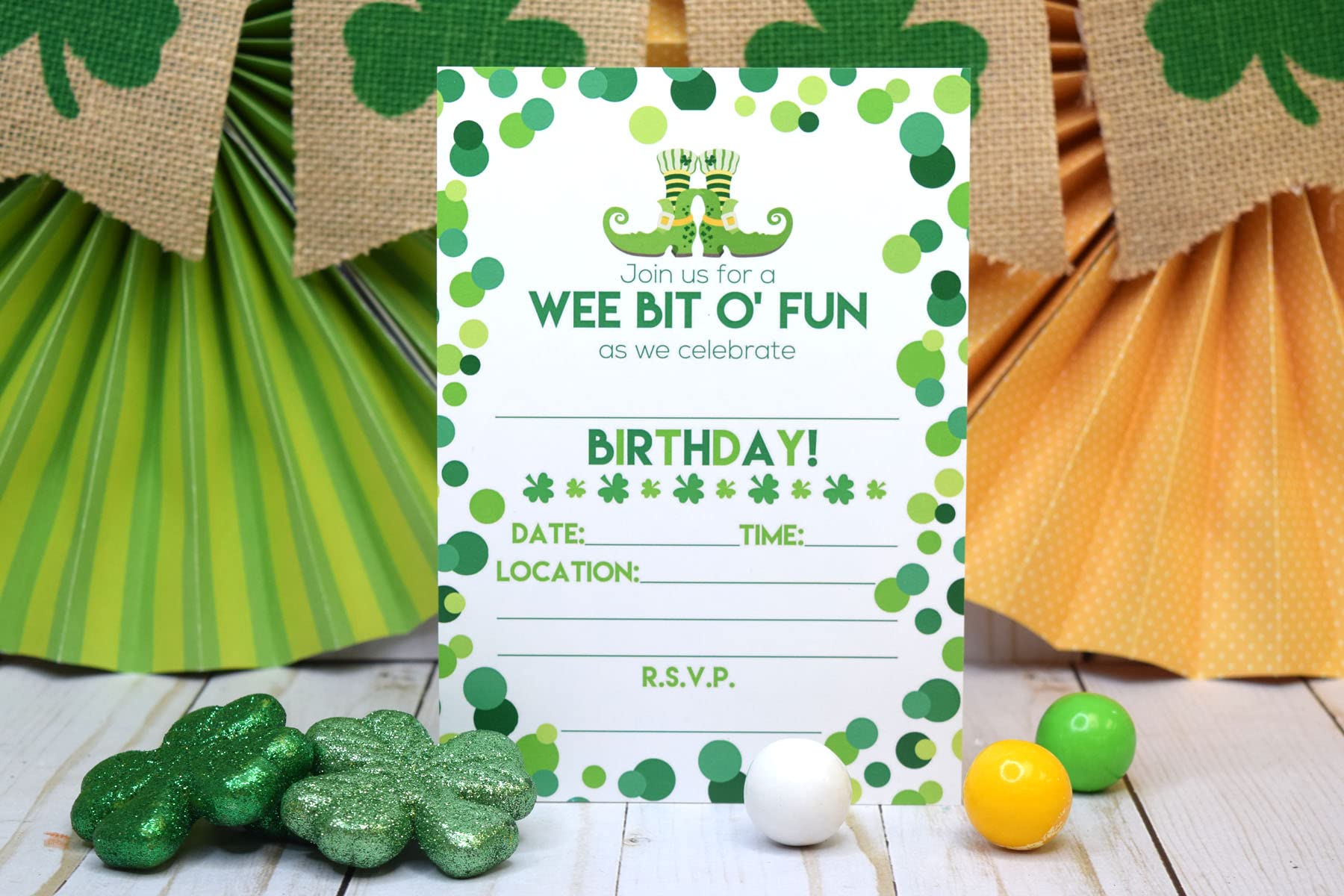 Amanda Creation Wee Bit O' Fun St. Patrick's Day Themed Birthday Party Fill In Invitations set of 20 with envelopes