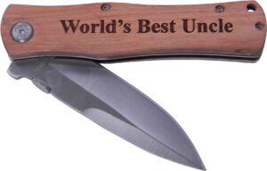 world's best uncle folding pocket knife - great gift for birthday or christmas gift for uncle (wood)