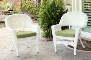 jeco wicker chair with green cushion, set of 2, white/w00206-