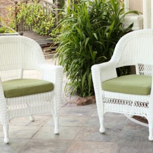 Jeco Wicker Chair with Green Cushion, Set of 2, White/W00206-