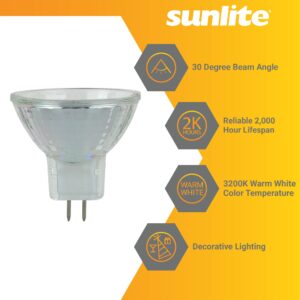 Sunlite 40765 MR11 Halogen Reflector Bulb, 10 Watt, 30° Narrow Flood, 12 Volt, 110 Lumens, 2000 Hour Life Span, Dimmable, GU4 Base, Cover Guard, 3200, ANSI JCR, Ceiling Fixtures, Lanterns 6-Pack