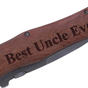 Best Uncle Ever Folding Stainless Steel Pocket Knife, (Wood Handle